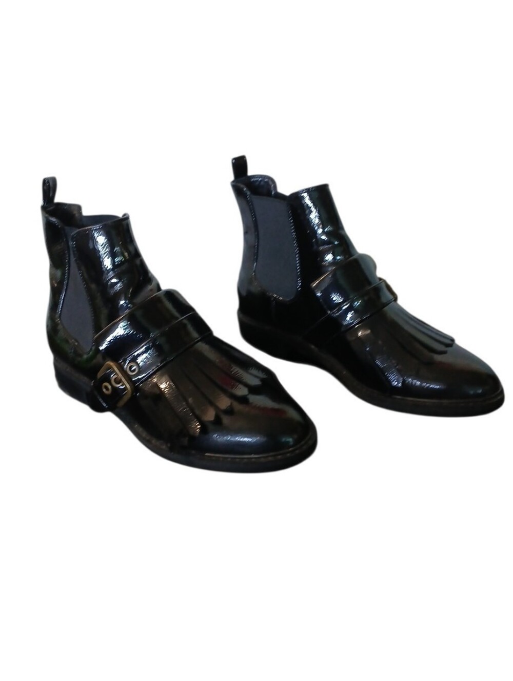 Marc Fisher Black Patent Leather Brigita Kiltie Chelsea Booties Size 7